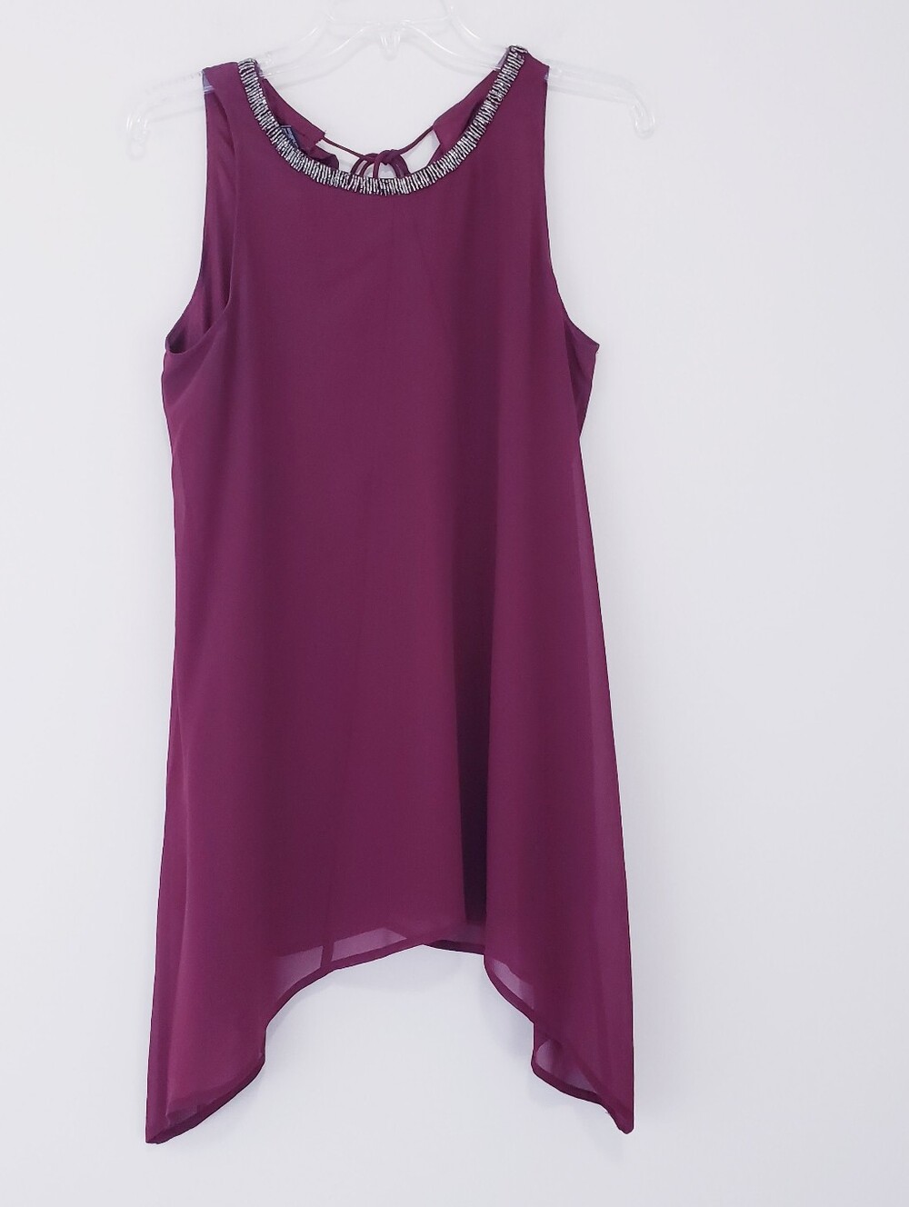 Alfani Wine Burgundy Batwing Tunic Sleeveless Blouse Flowy Rhinestones 8 Medium
